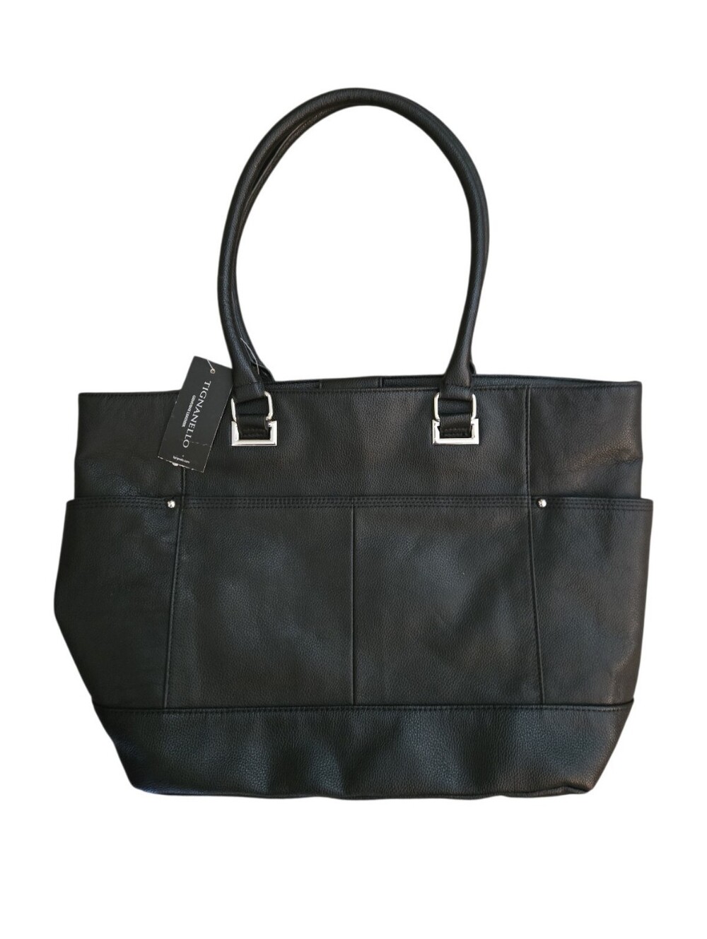 NWT TIGNANRLLO PEBBLED BLACK PEBBLED LEATHER "OVERTIME" TOTE BAG OSFM